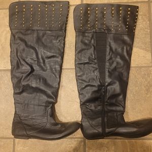 Torrid 12 Wide Over The Knee Black 24" Tall Gold Studded Flat Comfy Boots